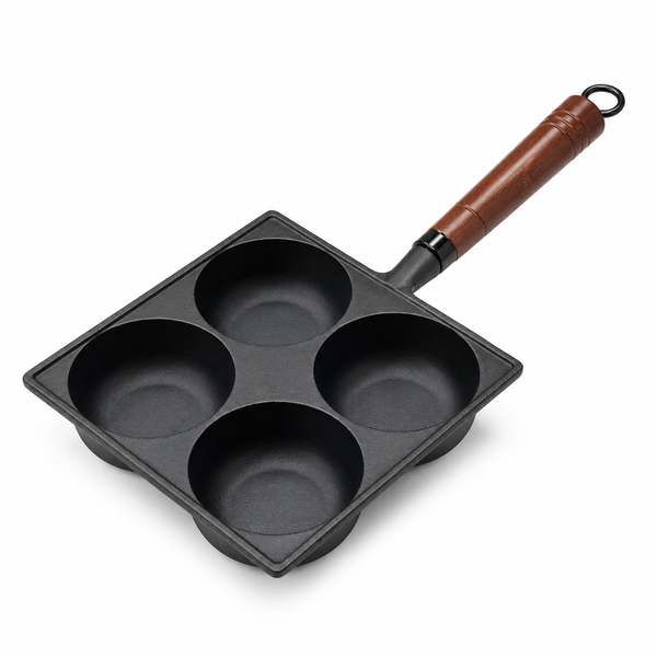 4-Cup Enameled Cast Iron Breakfast Pan with Wooden Handle