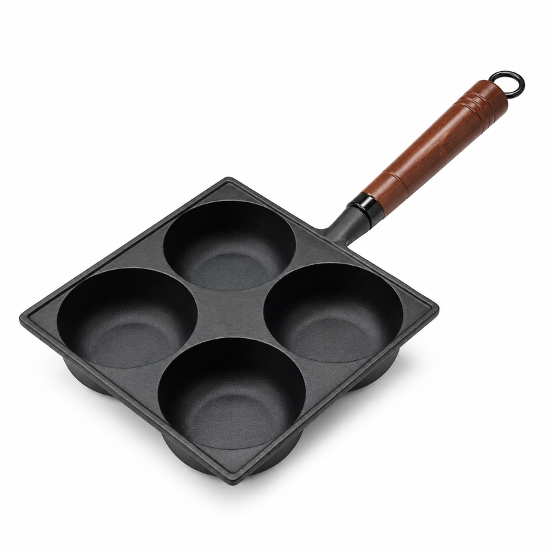 4-Cup Enameled Cast Iron Breakfast Pan with Wooden Handle