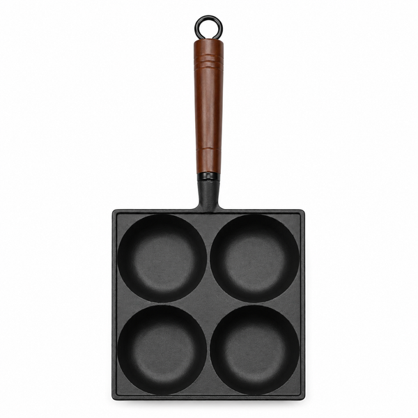 4-Cup Enameled Cast Iron Breakfast Pan with Wooden Handle