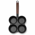 Clover-Shaped 4-Cup Enameled Cast Iron Breakfast Pan with Wooden Handle