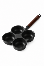 Clover-Shaped 4-Cup Enameled Cast Iron Breakfast Pan with Wooden Handle
